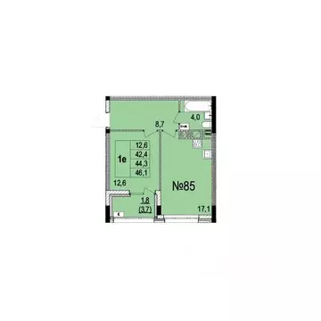 1-к кв. Ярославская область, Ярославль ул. Лисицына, 6В (44.3 м)