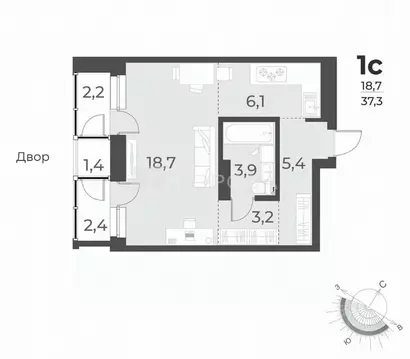 Студия Новосибирская область, Новосибирск ул. Аэропорт, 49/1 (37.7 м)