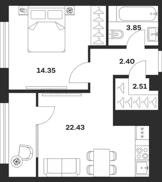 1-к кв. Тульская область, Тула Парк Патриот жилой комплекс (45.54 м)