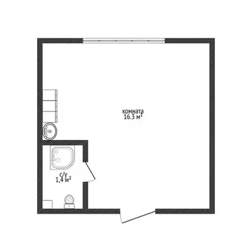 1к в -комнатной квартире (16.3 м)