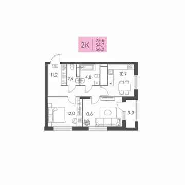 2-к кв. Пермский край, Пермь ул. Левченко, 8 (56.2 м)