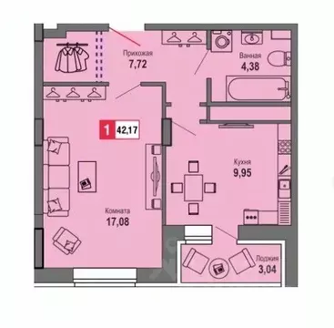 1-к кв. Тверская область, Тверь Оснабрюкская ул., 22к1 (42.17 м)