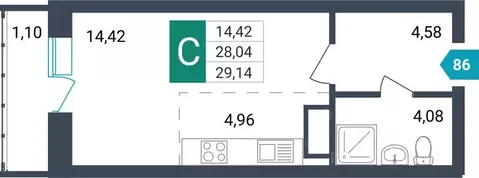 Студия Забайкальский край, Чита ул. Бабушкина, 42Б (31.39 м)