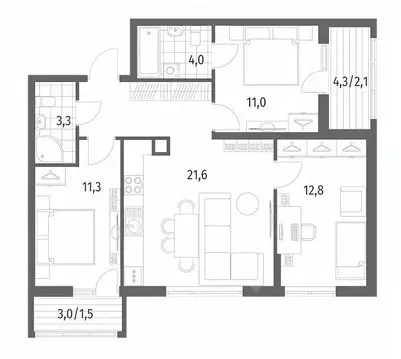 3-к кв. Калининградская область, Гурьевск ул. Имени Романа Руденко, ...
