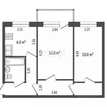2-к кв. Белгородская область, Белгород ул. Мичурина, 58 (42.0 м)