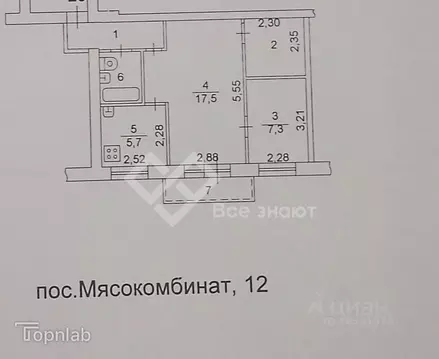 2-к кв. Челябинская область, Челябинск пос. Мясокомбинат, 12 (43.6 м)