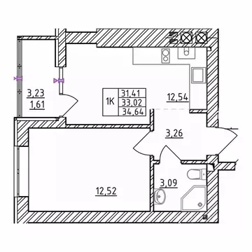 1-к кв. Калининградская область, Зеленоградск  (34.64 м)