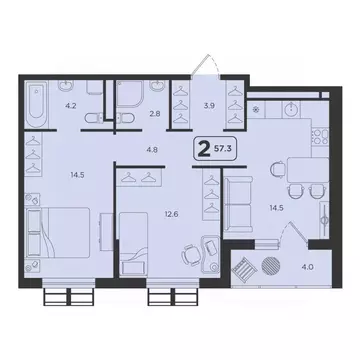 2-к кв. Тюменская область, Тюмень  (57.3 м)