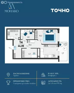 1-комнатная квартира: село Агой, Конечная улица, 4 (45.4 м)