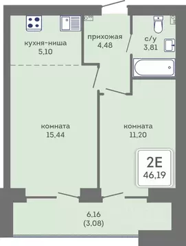 2-к кв. Пермский край, Пермь Кировоградская ул., 28 (46.19 м)