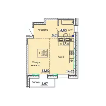 Свободной планировки кв. Бурятия, Улан-Удэ Энергетик мкр,  (40.96 м)