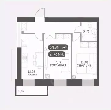 2-к кв. Красноярский край, Красноярск Академгородок мкр,  (54.34 м)