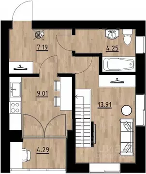 1-к кв. Калининградская область, Калининград Поселковая ул., 22 (54.11 ...