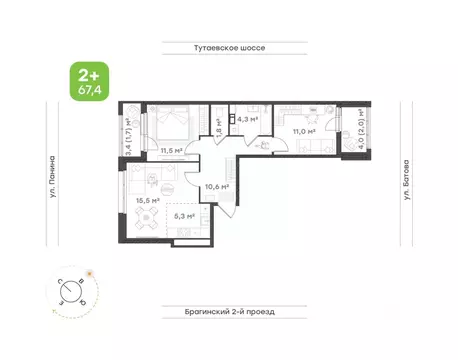 3-к кв. Ярославская область, Ярославль Тутаевское ш., 93Б (63.7 м)