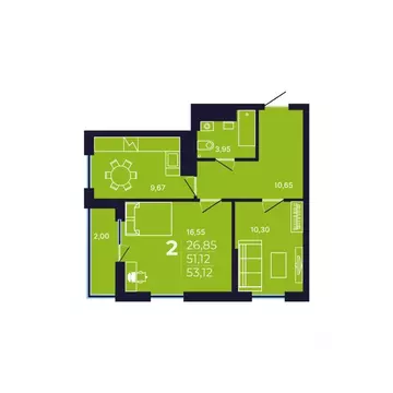 2-к кв. Башкортостан, Уфа просп. Дружбы Народов, 49 (53.12 м)