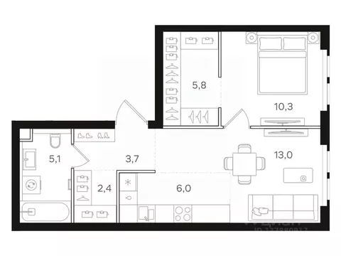 1-к кв. Москва Назаре жилой комплекс (46.3 м)