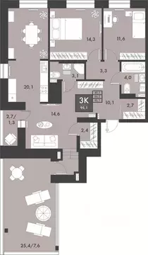 3-к кв. Забайкальский край, Чита ул. Генерала Белика, 3 (96.1 м)