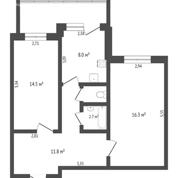2-комнатная квартира: Вологда, Судоремонтная улица, 4А (62 м)