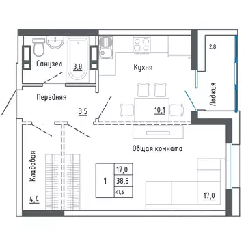 1-к кв. Приморский край, Уссурийск ул. Александра Францева, 44 (41.6 ...