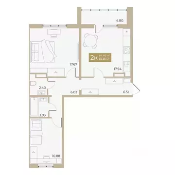 2-к кв. Тюменская область, Тюмень ул. Алматинская, 5 (64.46 м)