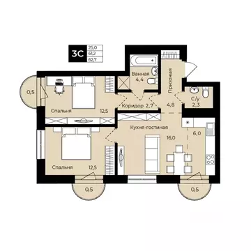 2-к кв. Башкортостан, Уфа ул. Ленина, 192 (62.7 м)