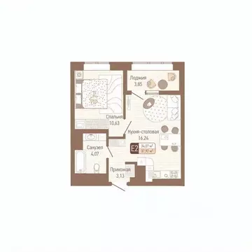 1-к кв. Тульская область, Тула Кулик жилой комплекс (36.0 м)