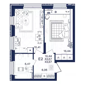 1-к кв. Тульская область, Тула Гармония жилой комплекс (43.67 м)