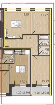3-комнатная квартира: Пермь, улица Борцов Революции, 1Ак7 (61 м)