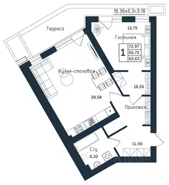 1-к кв. Калининградская область, Янтарный пгт ул. Советская (72.97 м)