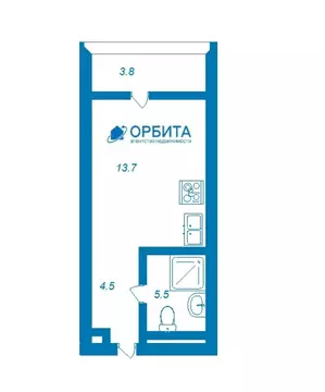 Квартира-студия: Тюмень, улица Республики, 205к1 (25.2 м)