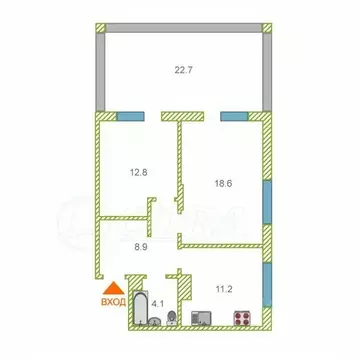 2-к кв. Тюменская область, Тюмень ул. Московский Тракт, 83к6 (55.0 м)