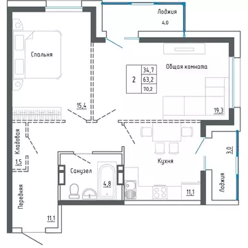 2-к кв. Приморский край, Уссурийск ул. Александра Францева, 44 (70.6 ...