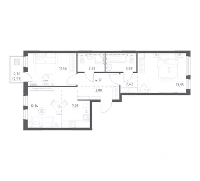 2-к кв. Башкортостан, Уфа ул. Рашита Манурова (60.64 м)