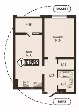 1-к кв. Брянская область, Брянск Школьный жилой комплекс (45.55 м)