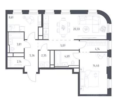 2-к кв. Москва Квартал на воде жилой комплекс, к5 (70.96 м)