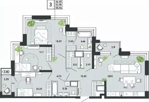 3-к кв. Тульская область, Тула ул. Фридриха Энгельса, 74 (118.96 м)