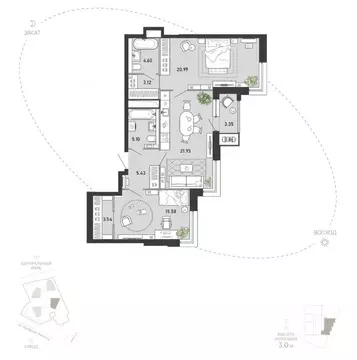 2-к кв. Тульская область, Тула Премьер Парк жилой комплекс (84.5 м)