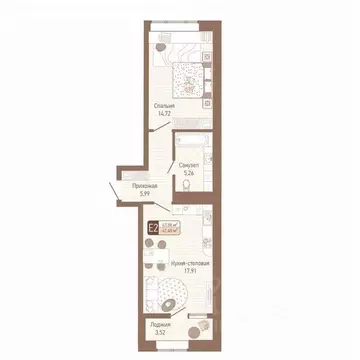 1-к кв. Тульская область, Тула Кулик жилой комплекс (45.64 м)