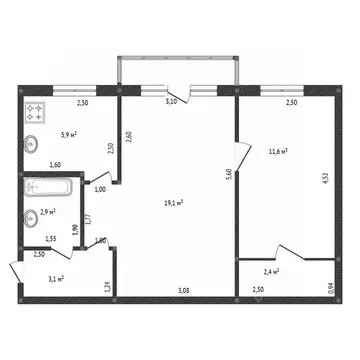 2-к кв. Башкортостан, Уфа Кавказская ул., 17/1 (52.5 м)