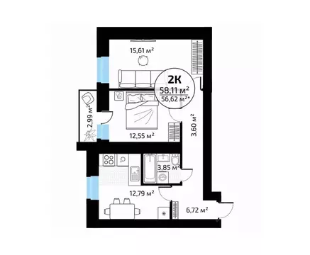 2-к кв. Самарская область, Самара пос. Мехзавод, 1-й кв-л, 50 (58.11 ...