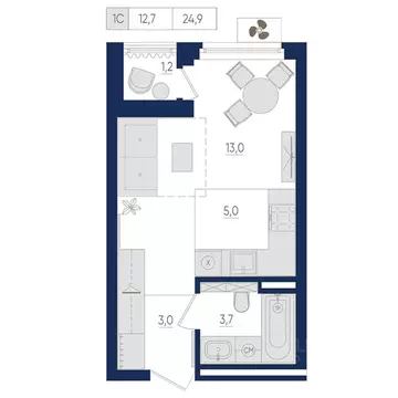 1-к кв. Башкортостан, Уфа ул. Евгения Столярова, 13 (24.9 м)