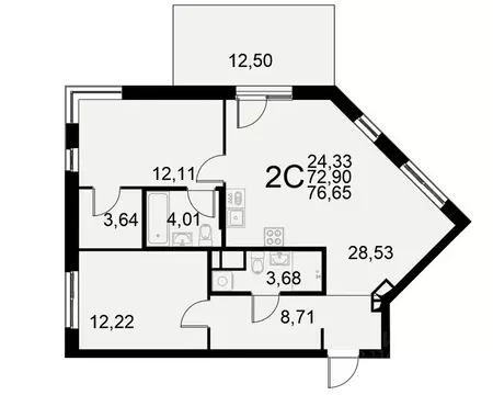 2-к кв. Тульская область, Тула Пушкинская ул., 2Г (72.9 м)