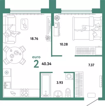 2-к кв. Свердловская область, Екатеринбург ул. Шефская, 22А (40.34 м)