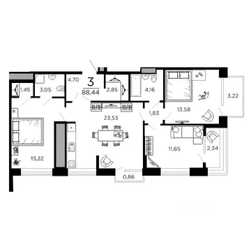 3-к кв. Рязанская область, Рязань ул. 1-я Железнодорожная (88.44 м)