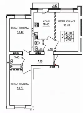 3-к кв. Саратовская область, Саратов ул. 1-я Благодатная, 3 (72.0 м)
