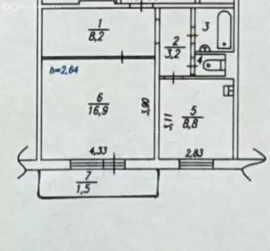 1-комнатная квартира: Красноярск, улица 9 Мая, 55 (40.8 м)