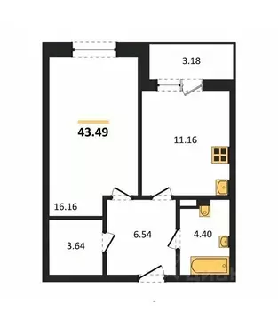 1-к кв. Воронежская область, Воронеж ул. Матросова, 60 (43.49 м)