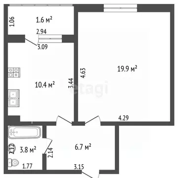 1-к кв. Калининградская область, Калининград Римская ул., 29 (41.0 м)
