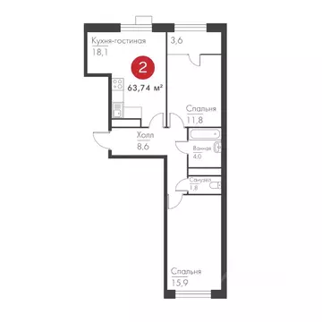 2-к кв. Самарская область, Самара просп. Масленникова, 14А (63.74 м)