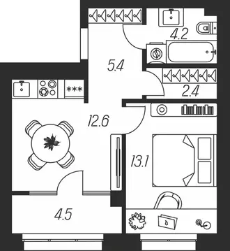 1-к кв. Тульская область, Тула ул. Михеева (42.2 м)